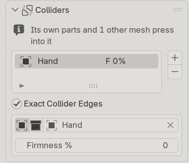 The Colliders section with one collider