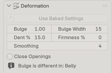 The Deformation section: the five settings