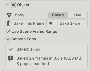 The Object section in Baked mode