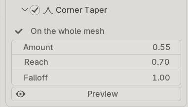 Corner Taper on the whole mesh, with its settings